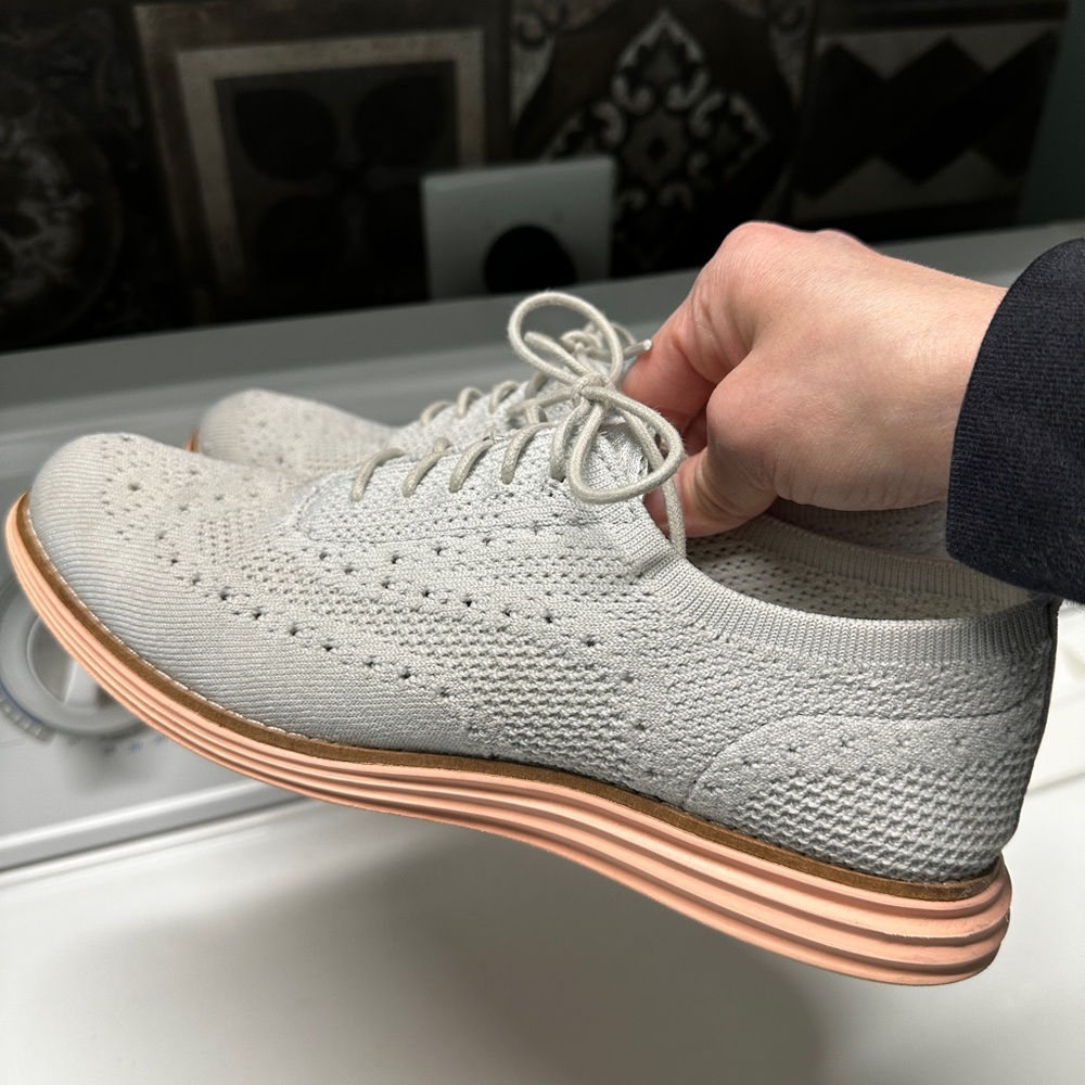 Cole Haan Original Grand Stitch Lite Wingtip Shoes Grey Peach